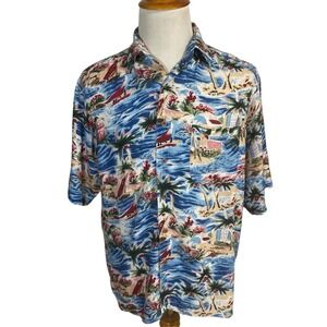 Mens Pazzo Hawaiian Button Up Shirt Size‎ Size M Blue Beach Surf Palm Floral